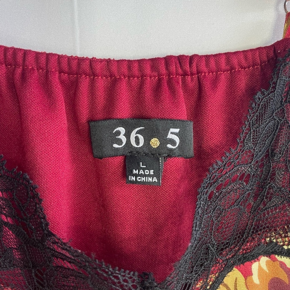 36 Point 5 Red Floral Satin Chemise with Black Lace - Picture 5 of 6